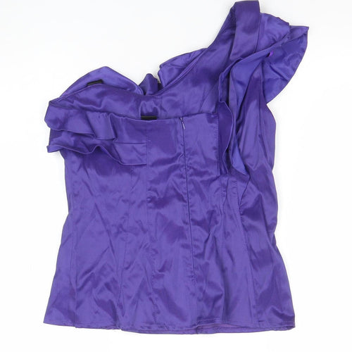 River Island Women Purple One Shoulder Ruffle Satin Blouse Size 12