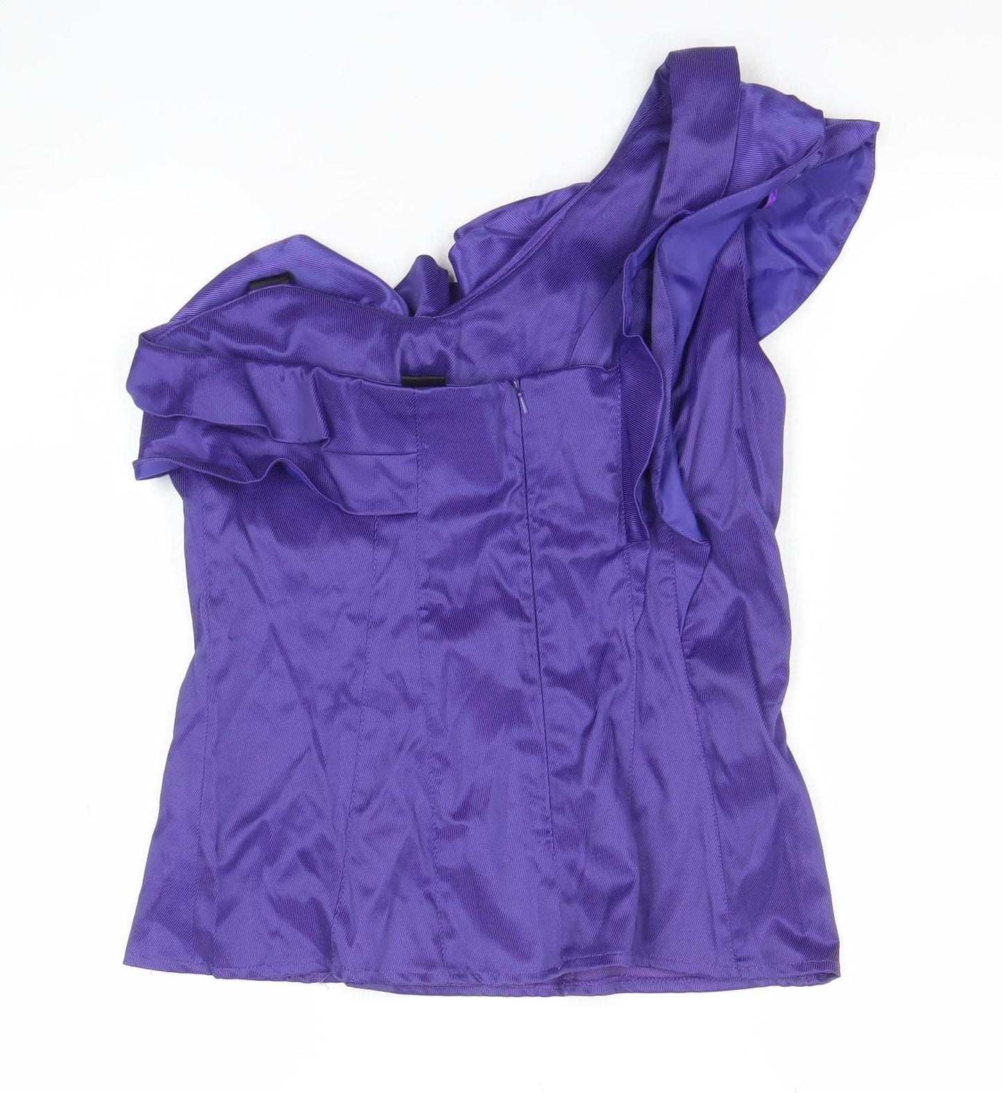 River Island Women Purple One Shoulder Ruffle Satin Blouse Size 12