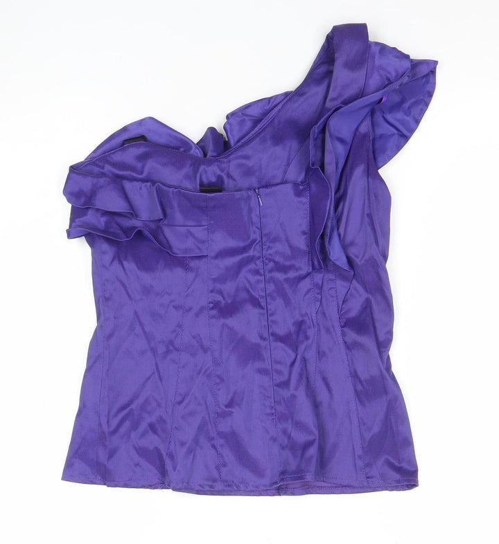 River Island Women Purple One Shoulder Ruffle Satin Blouse Size 12