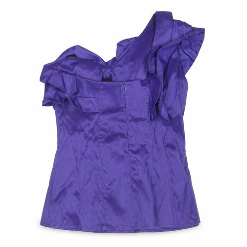 River Island Women Purple One Shoulder Ruffle Satin Blouse Size 12