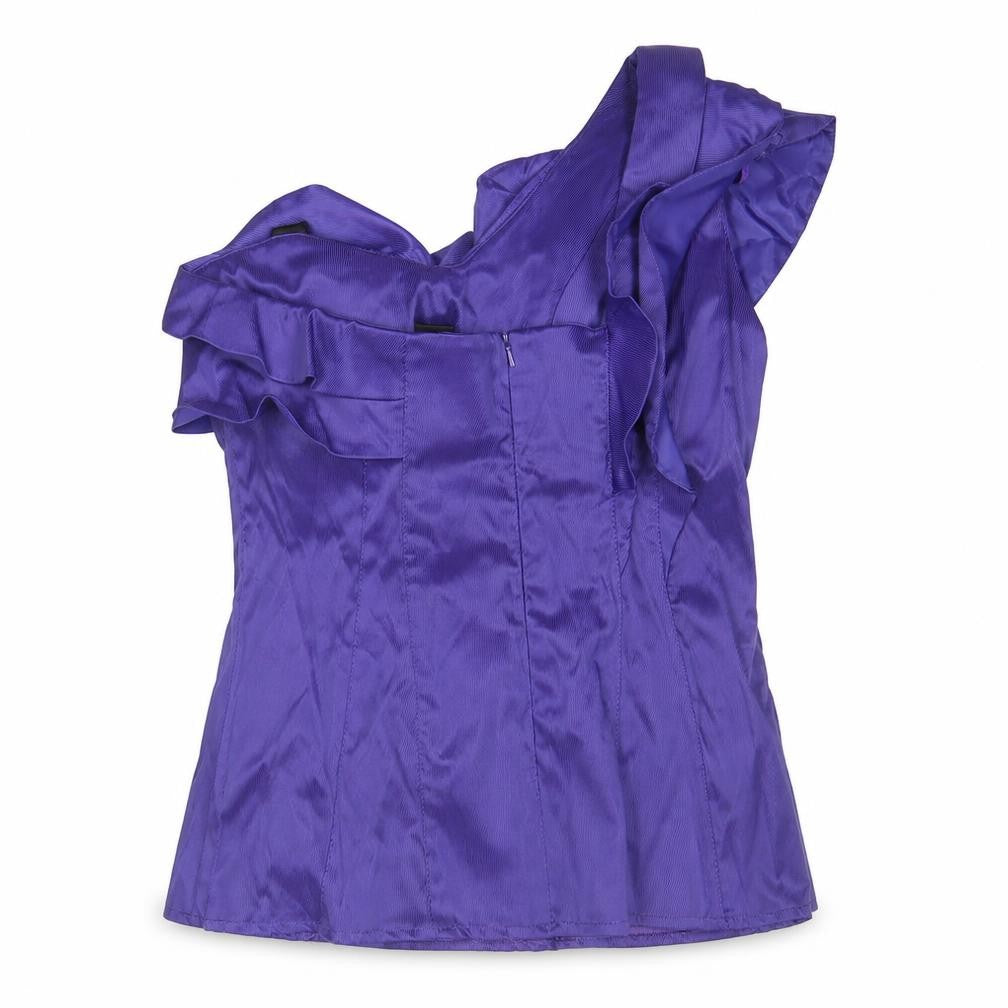 River Island Women Purple One Shoulder Ruffle Satin Blouse Size 12