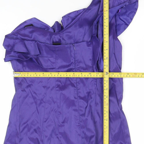 River Island Women Purple One Shoulder Ruffle Satin Blouse Size 12