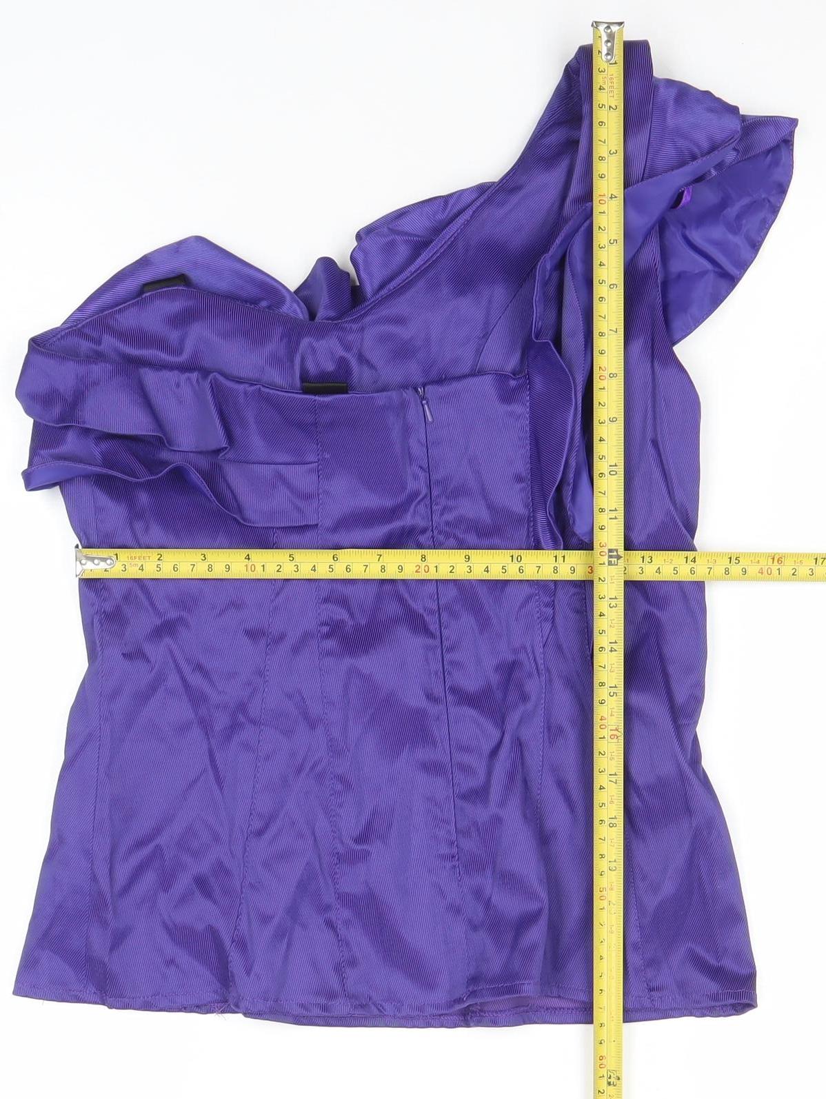 River Island Women Purple One Shoulder Ruffle Satin Blouse Size 12