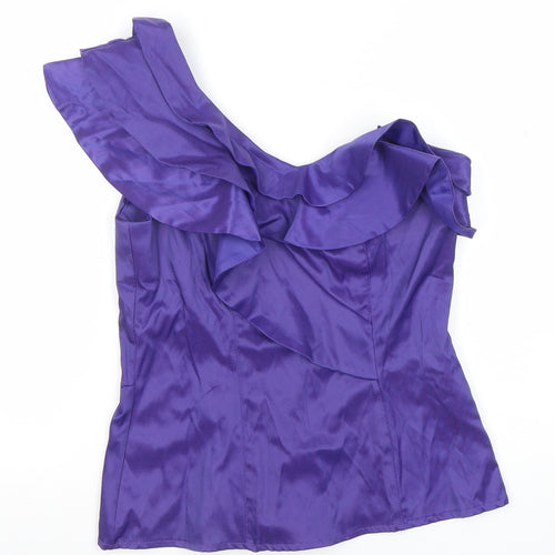 River Island Women Purple One Shoulder Ruffle Satin Blouse Size 12