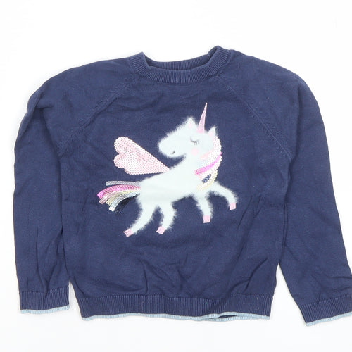 Marks and Spencer Girls Blue Sequin Unicorn Pullover Jumper 4-5 Years