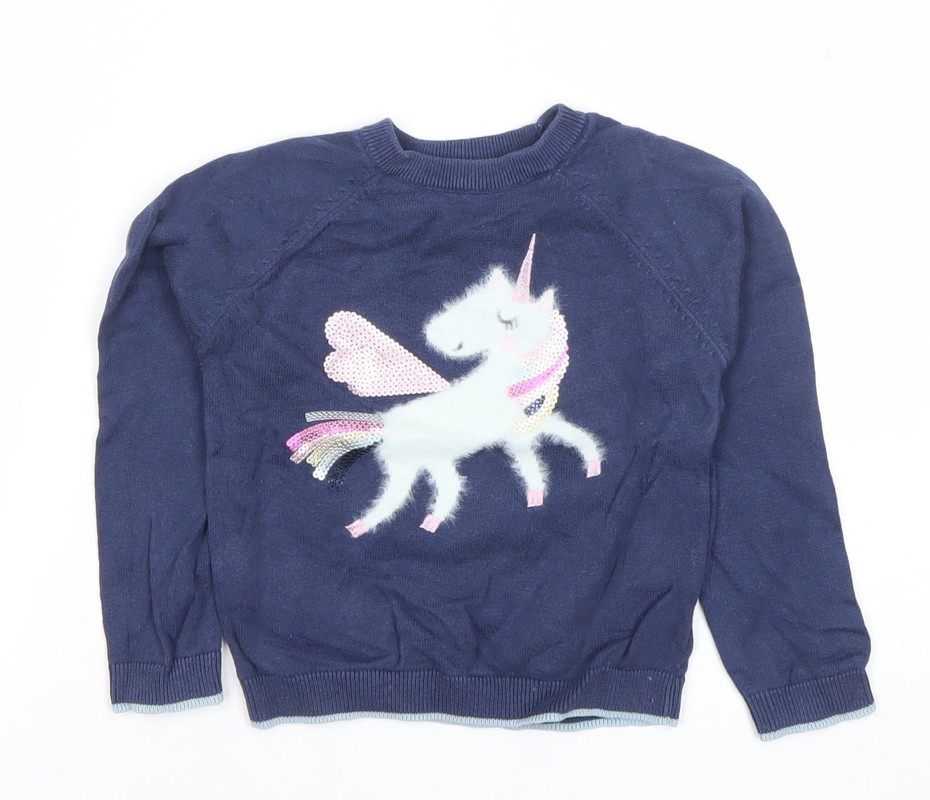 Marks and Spencer Girls Blue Sequin Unicorn Pullover Jumper 4-5 Years