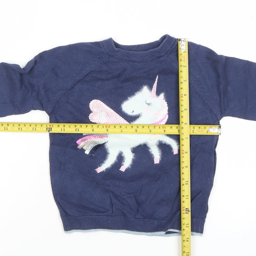 Marks and Spencer Girls Blue Sequin Unicorn Pullover Jumper 4-5 Years