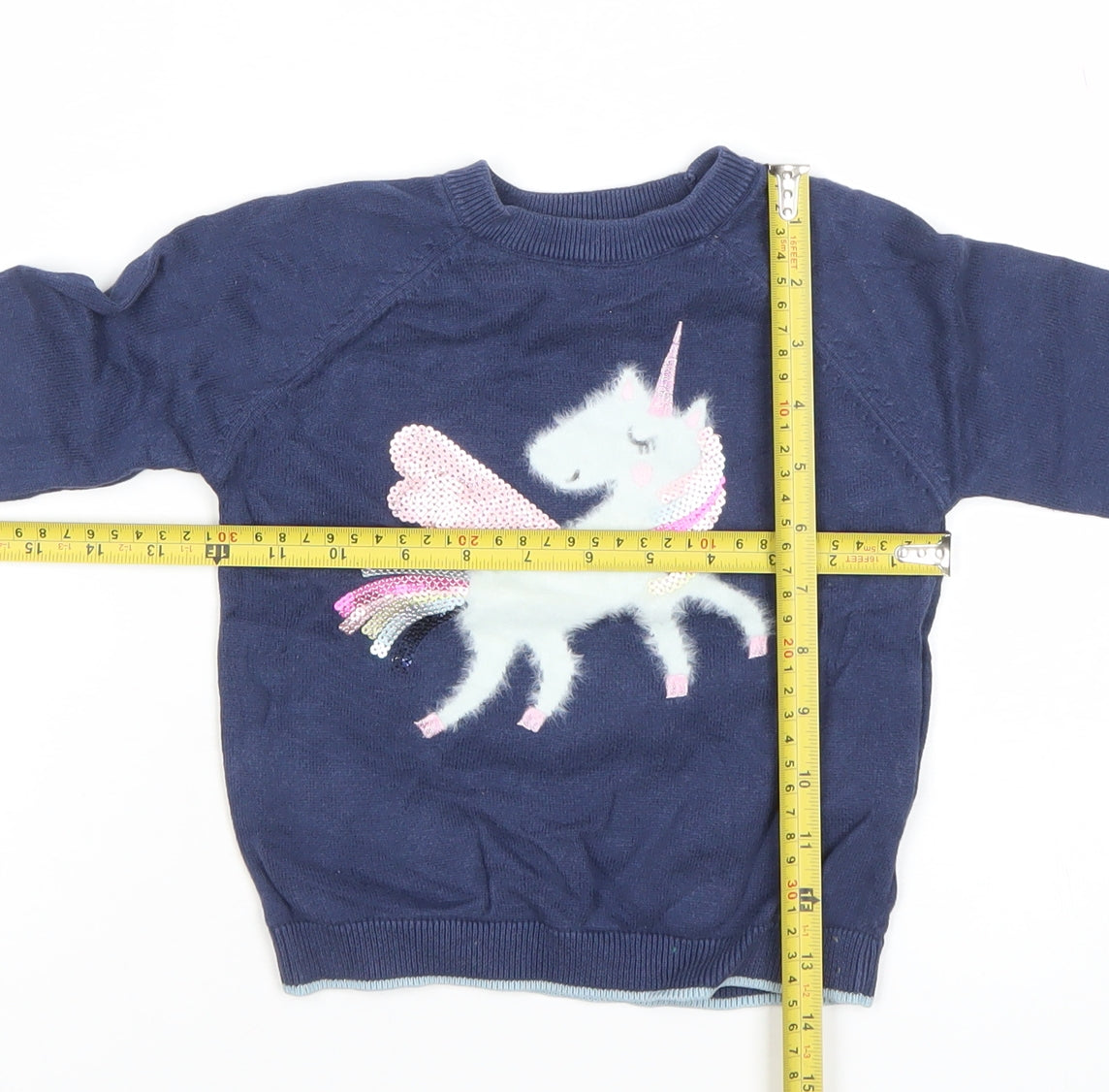 Marks and Spencer Girls Blue Sequin Unicorn Pullover Jumper 4-5 Years