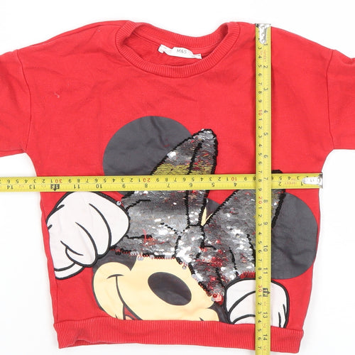Marks & Spencer Girls Red Minnie Mouse Sequin Sweatshirt 3-4 Years