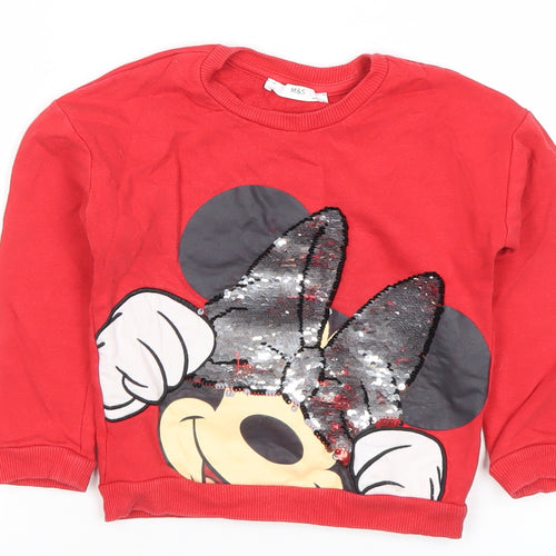 Marks & Spencer Girls Red Minnie Mouse Sequin Sweatshirt 3-4 Years