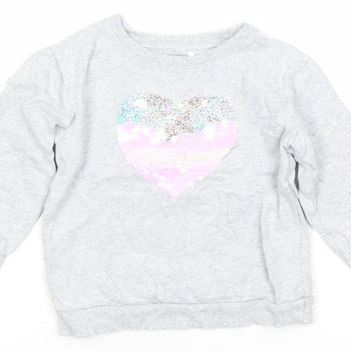 John Lewis Girls Grey Sequin Heart Pullover Sweatshirt 4 Years