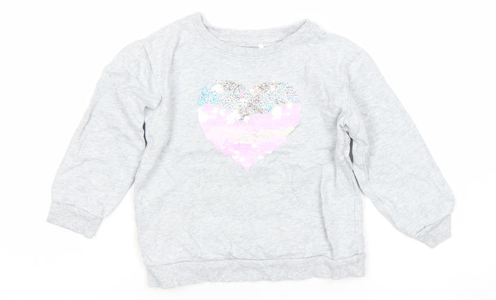 John Lewis Girls Grey Sequin Heart Pullover Sweatshirt 4 Years