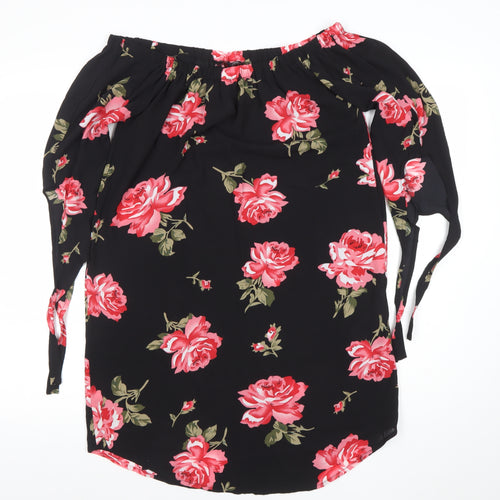 Camio Rose Womens Black Floral Off Shoulder Knee Length Dress Size 12