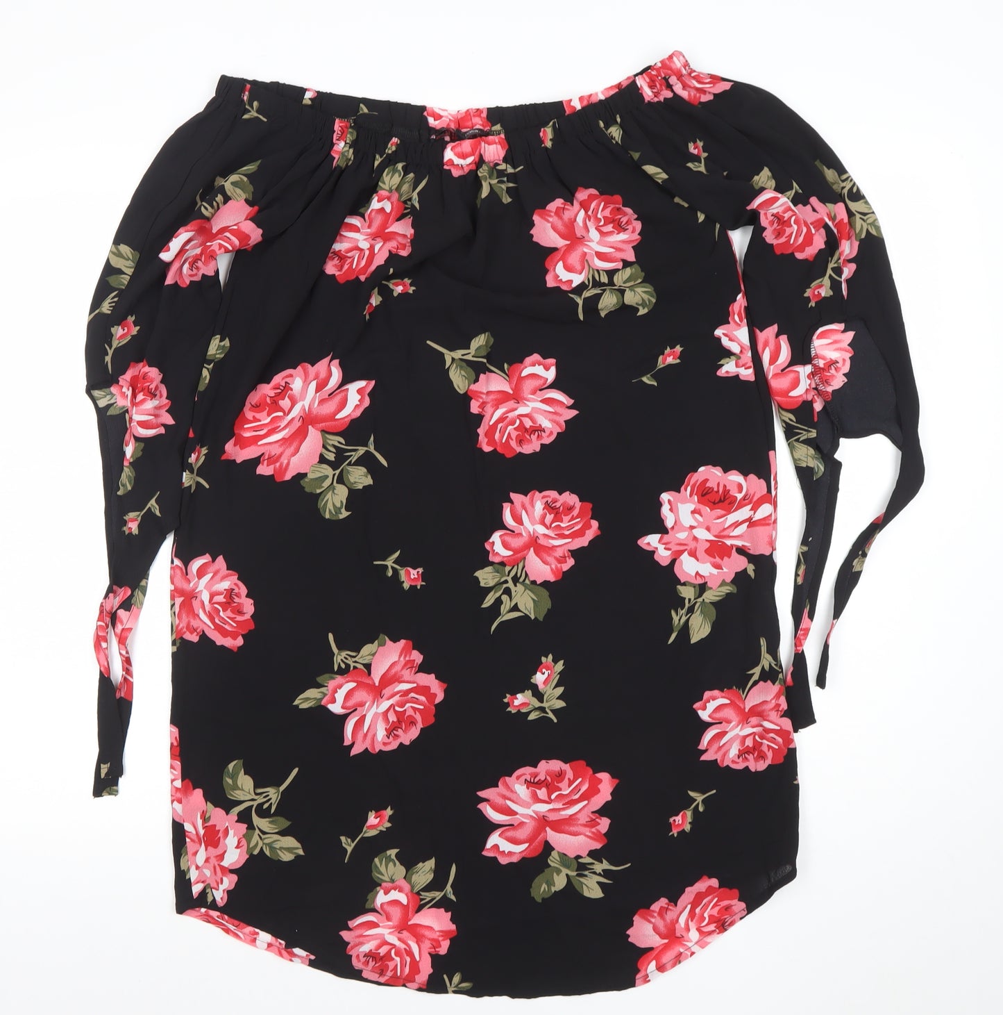 Camio Rose Womens Black Floral Off Shoulder Knee Length Dress Size 12