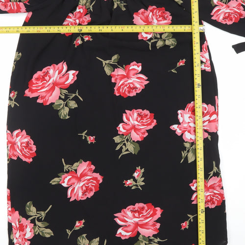 Camio Rose Womens Black Floral Off Shoulder Knee Length Dress Size 12