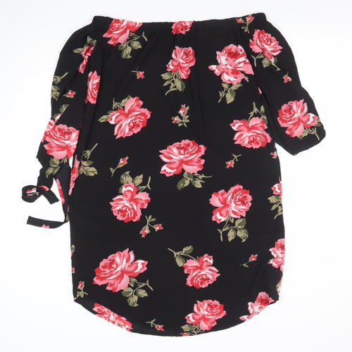 Camio Rose Womens Black Floral Off Shoulder Knee Length Dress Size 12