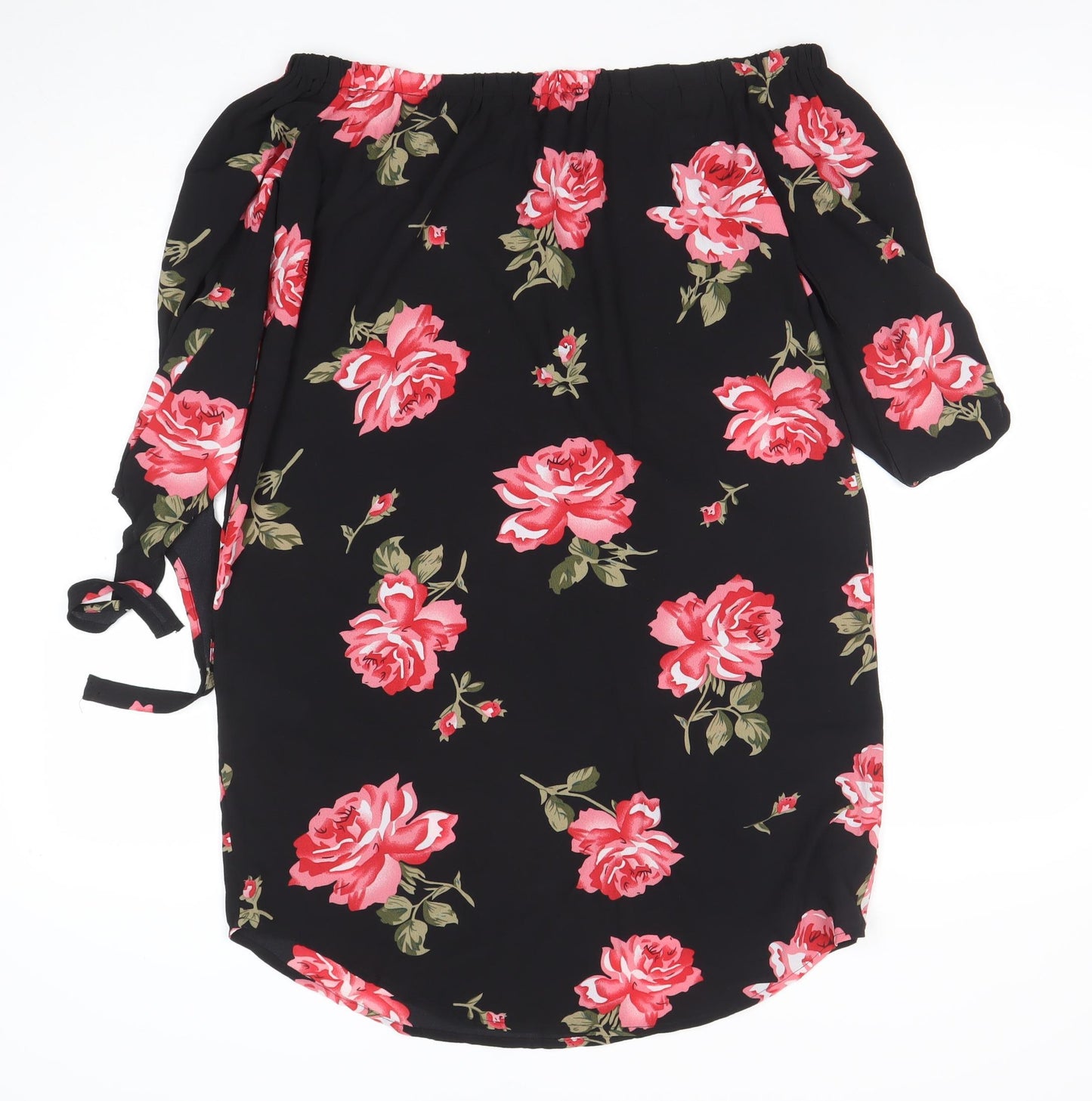 Camio Rose Womens Black Floral Off Shoulder Knee Length Dress Size 12