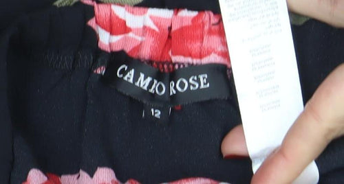 Camio Rose Womens Black Floral Off Shoulder Knee Length Dress Size 12