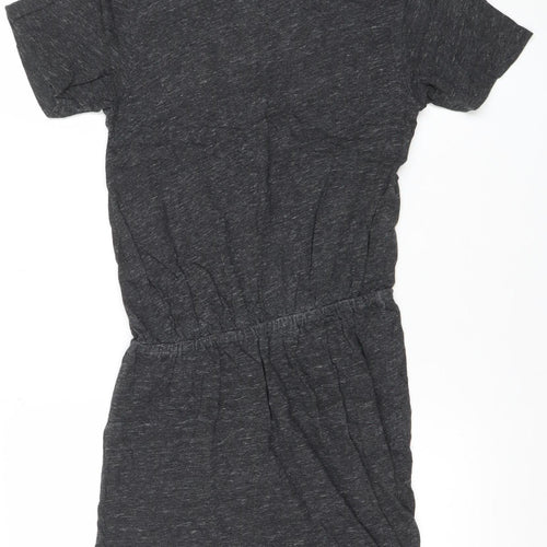 AllSaints Women Grey Short Sleeve Ruched T-Shirt Dress Size S