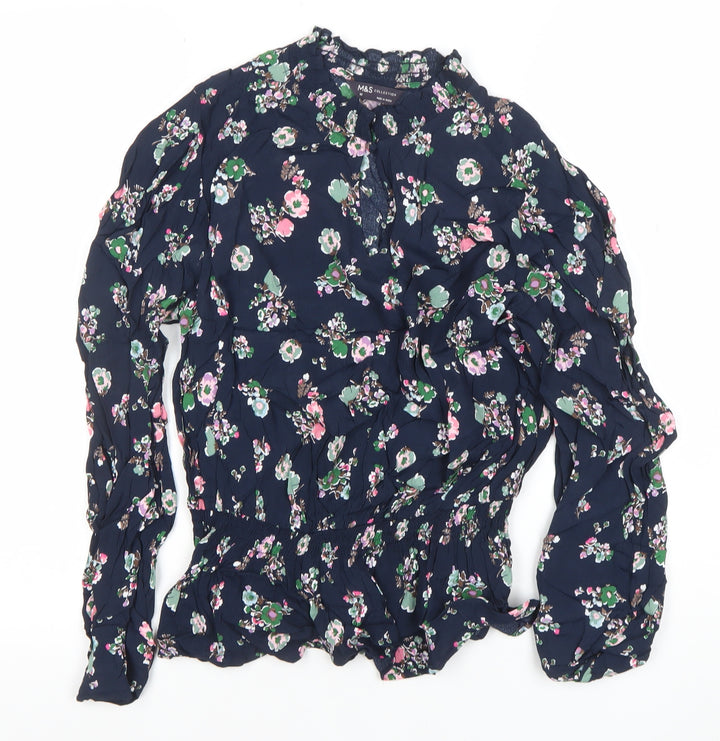 Marks and Spencer Womens Blue Floral Long Sleeve Tunic Blouse Size 10