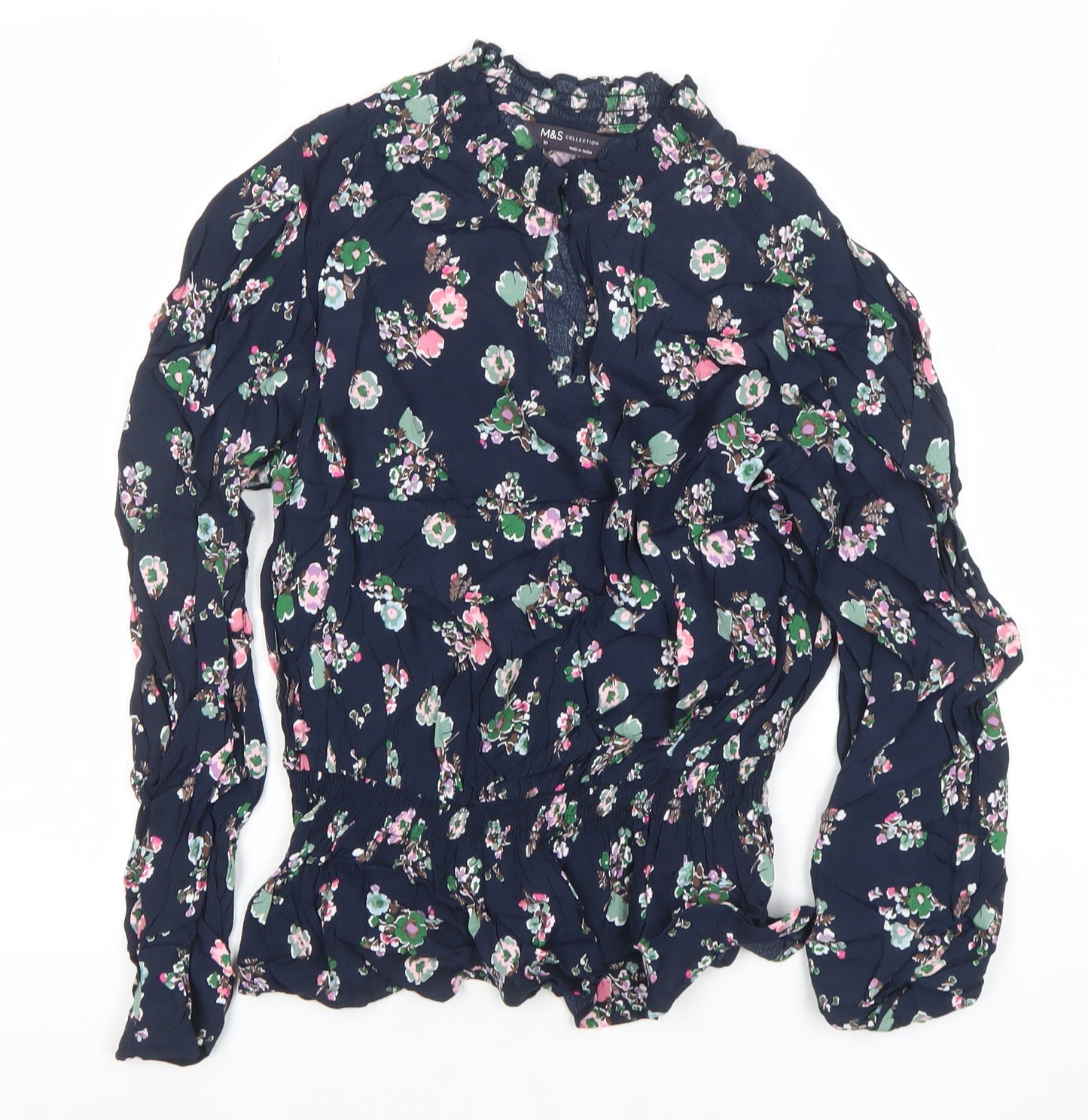 Marks and Spencer Womens Blue Floral Long Sleeve Tunic Blouse Size 10