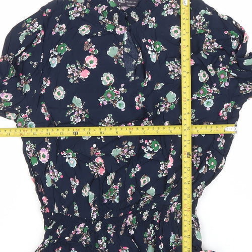 Marks and Spencer Womens Blue Floral Long Sleeve Tunic Blouse Size 10