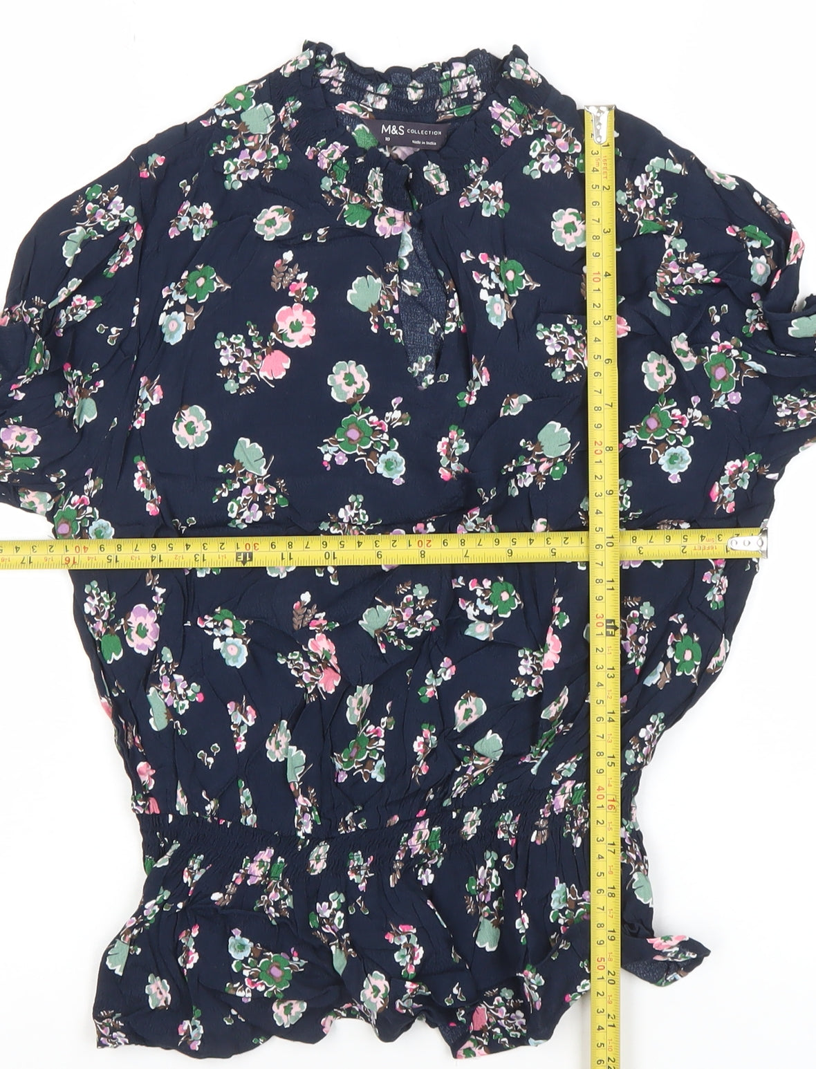 Marks and Spencer Womens Blue Floral Long Sleeve Tunic Blouse Size 10