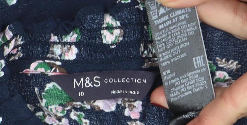 Marks and Spencer Womens Blue Floral Long Sleeve Tunic Blouse Size 10