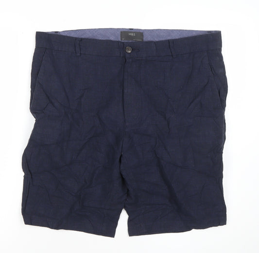 Marks and Spencer Men's Blue Linen Cotton Chino Shorts Size 36
