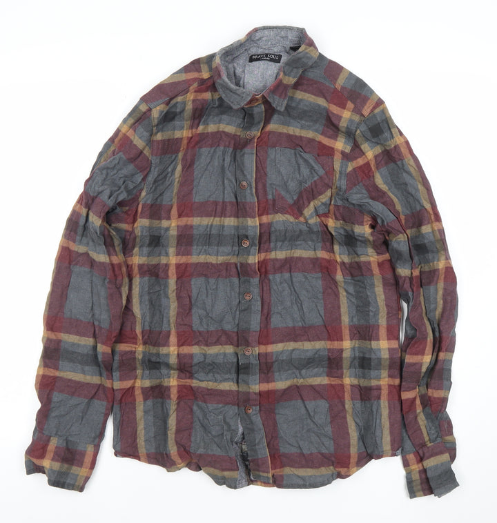 Brave Soul Men's Multicoloured Check Long Sleeve Cotton Shirt S