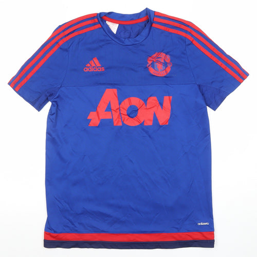 Adidas Boys Blue Manchester United ClimaCool Football Jersey 13-14 Years