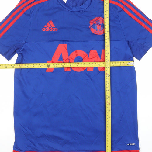 Adidas Boys Blue Manchester United ClimaCool Football Jersey 13-14 Years