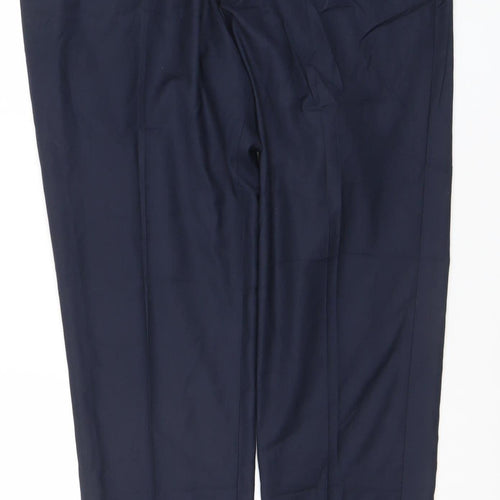SELECTED HOMME Men's Blue Wool Blend Dress Trousers 34L