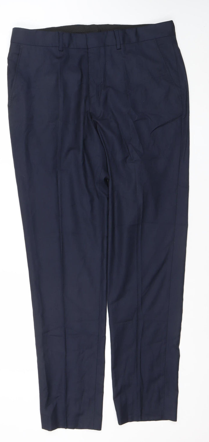 SELECTED HOMME Men's Blue Wool Blend Dress Trousers 34L