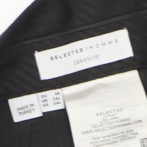 SELECTED HOMME Men's Blue Wool Blend Dress Trousers 34L