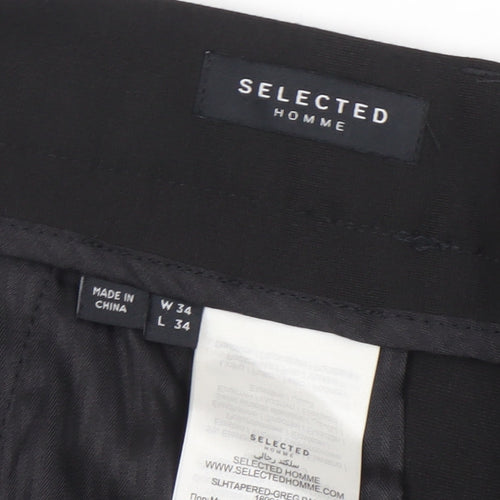 Selected Homme Men's Black Slim Tapered Trousers Size W34 L34 Polyester Blend