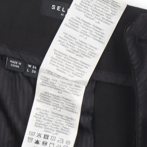 Selected Homme Men's Black Slim Tapered Trousers Size W34 L34 Polyester Blend