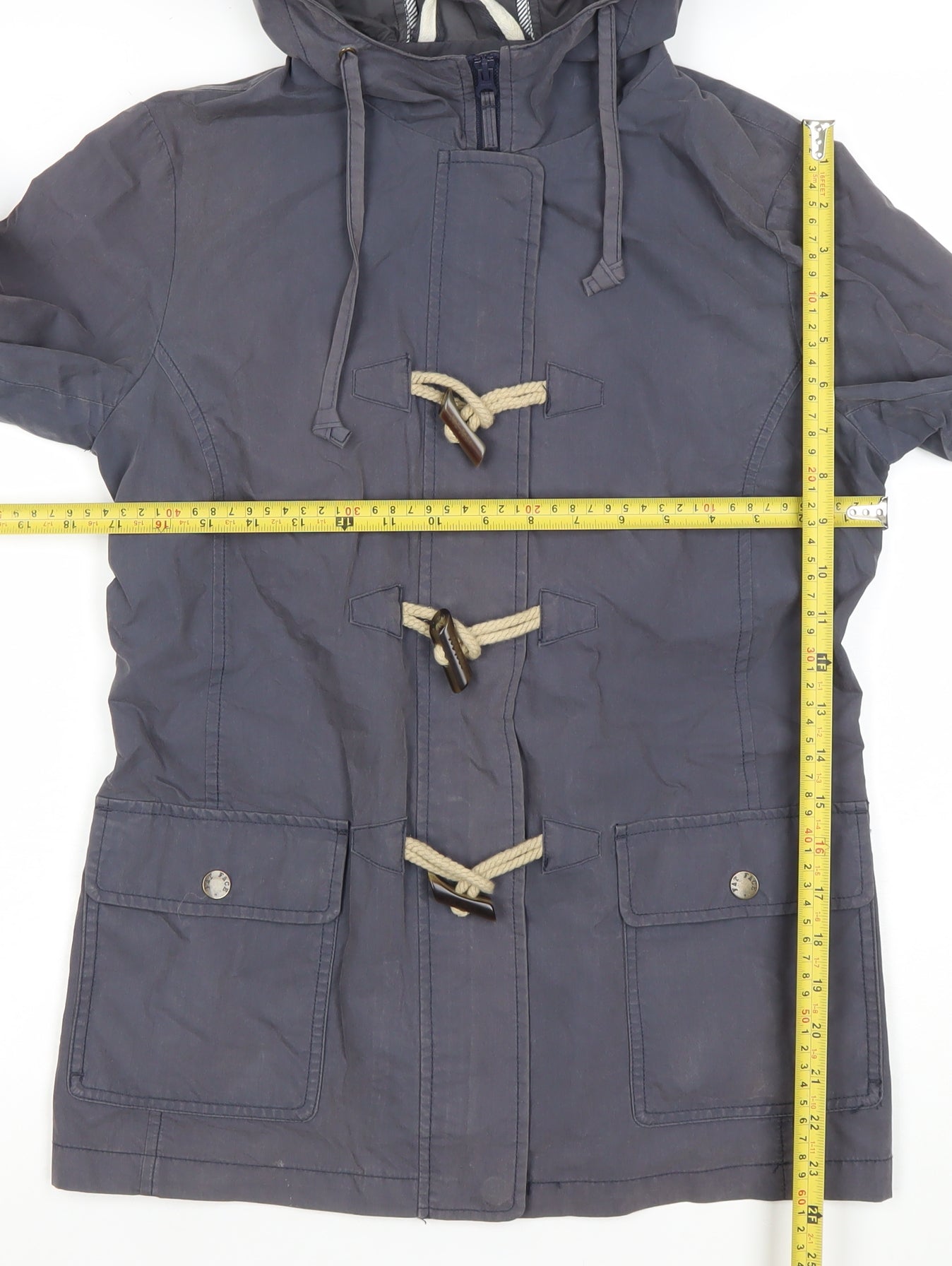 Fat Face Women's Blue Cotton Nylon Hooded Duffle Jacket Size 10