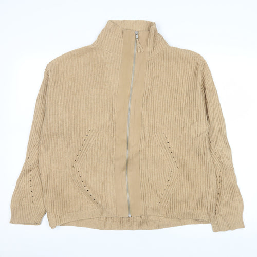 Wrap London Unisex Beige Cotton Full Zip Jumper Medium