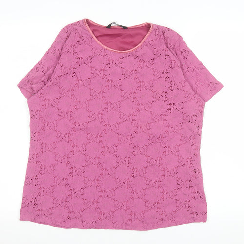 Bm Women's Pink Lace Short Sleeve Blouse Size M