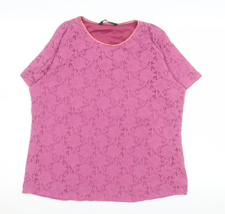 Bm Women's Pink Lace Short Sleeve Blouse Size M