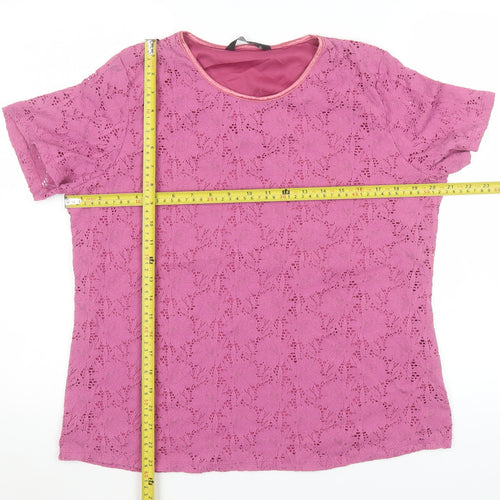 Bm Women's Pink Lace Short Sleeve Blouse Size M