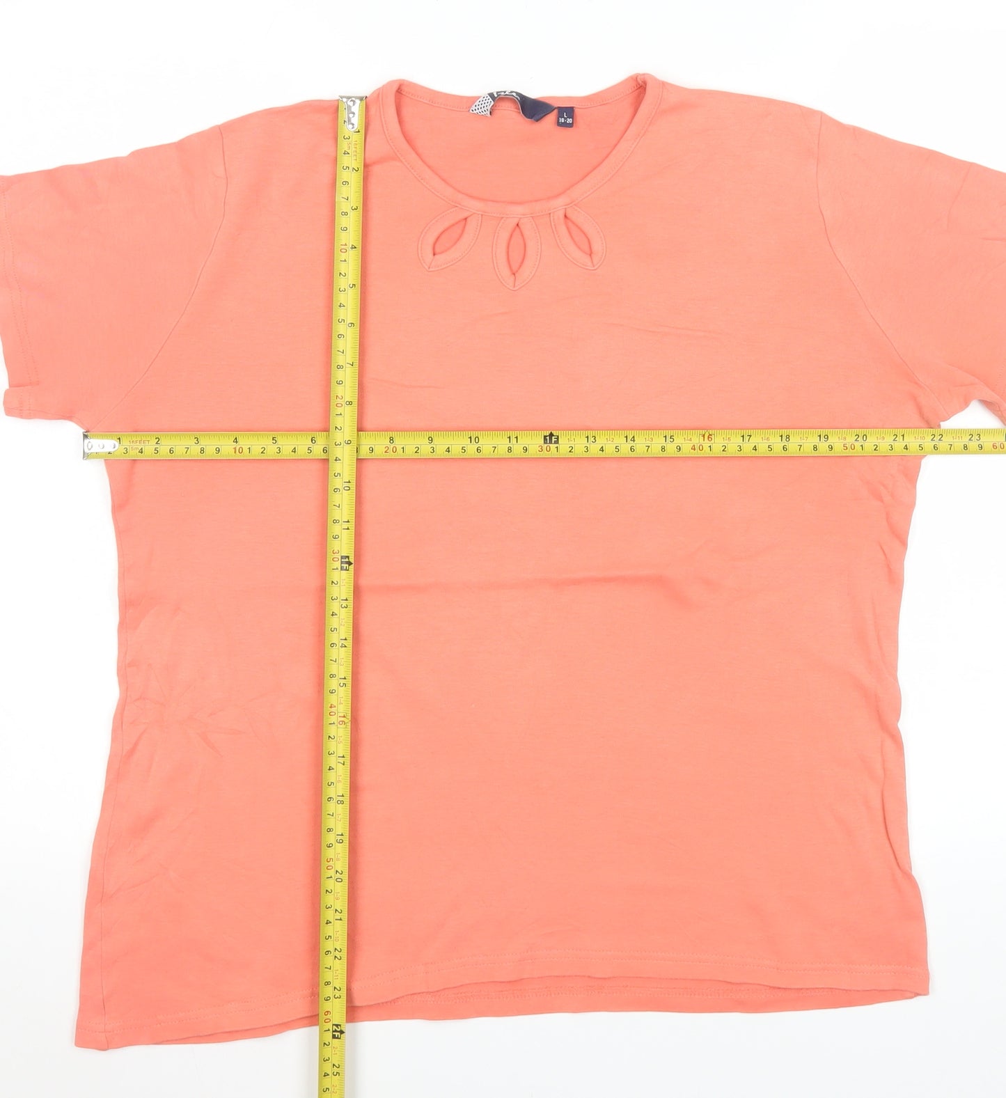 Isle Womens Orange Cotton Short Sleeve Basic T-Shirt L 18-20