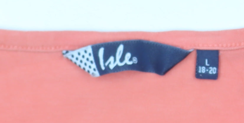 Isle Womens Orange Cotton Short Sleeve Basic T-Shirt L 18-20