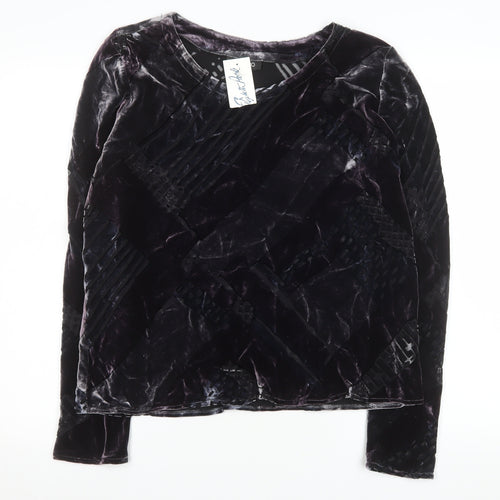 Bianco Womens Black Velvet Blouse Size 14 Long Sleeve Winter Top