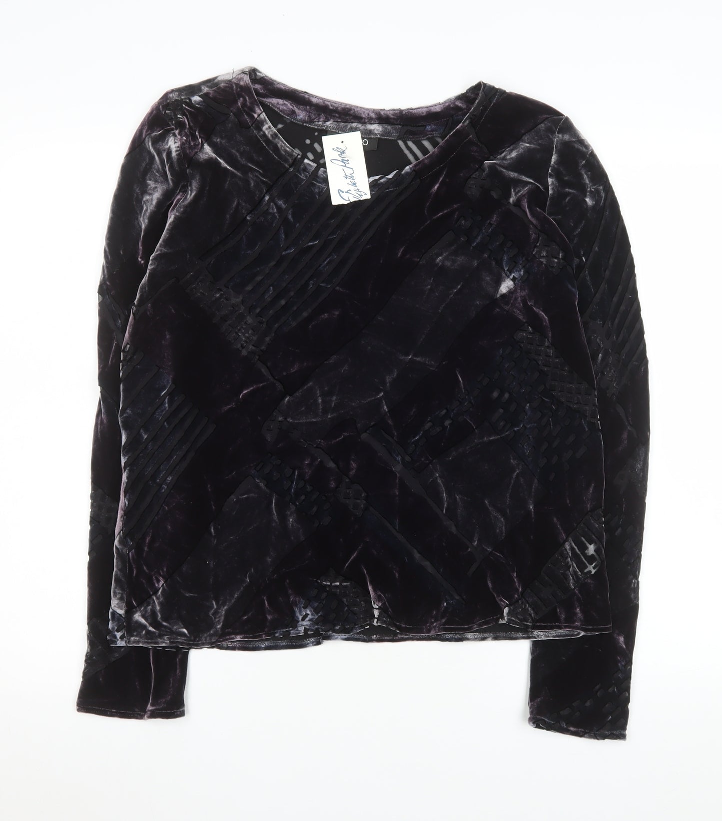 Bianco Womens Black Velvet Blouse Size 14 Long Sleeve Winter Top