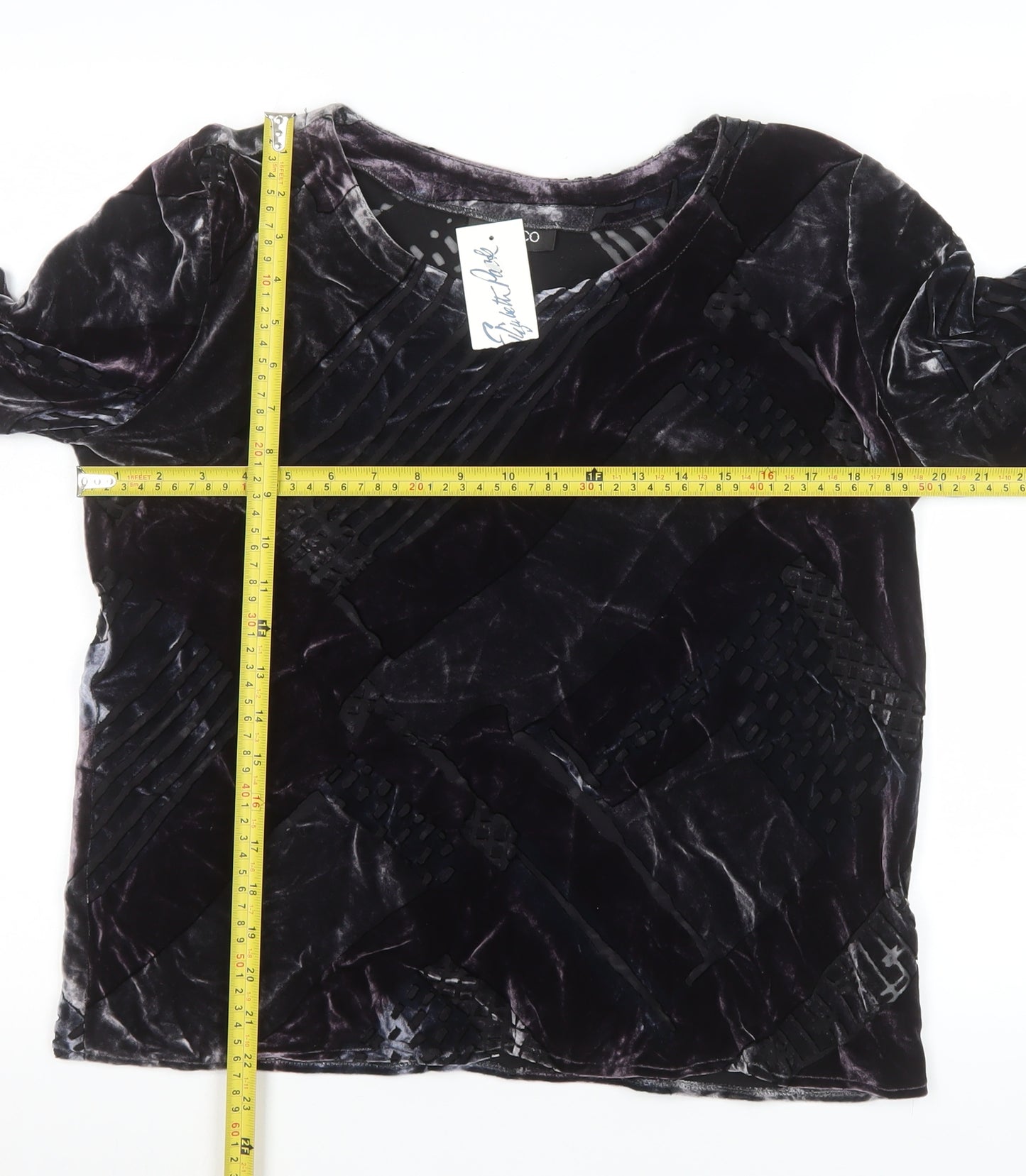 Bianco Womens Black Velvet Blouse Size 14 Long Sleeve Winter Top