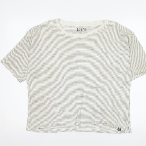 BAM Bamboo Clothing Women’s White Striped T-Shirt Size 12 Short Sleeve