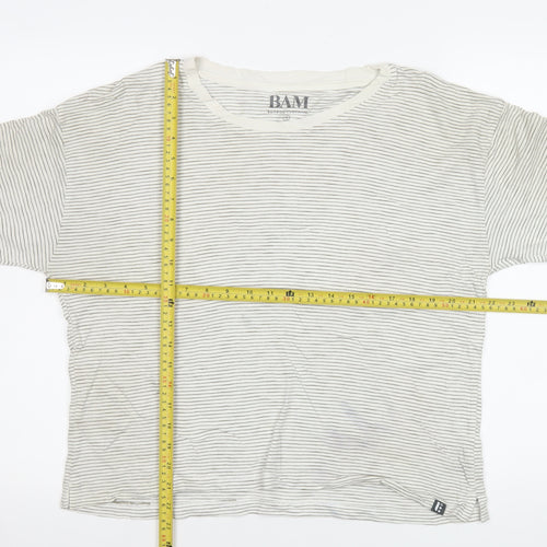 BAM Bamboo Clothing Women’s White Striped T-Shirt Size 12 Short Sleeve