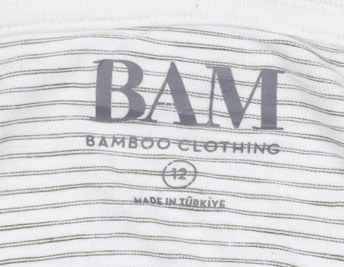 BAM Bamboo Clothing Women’s White Striped T-Shirt Size 12 Short Sleeve